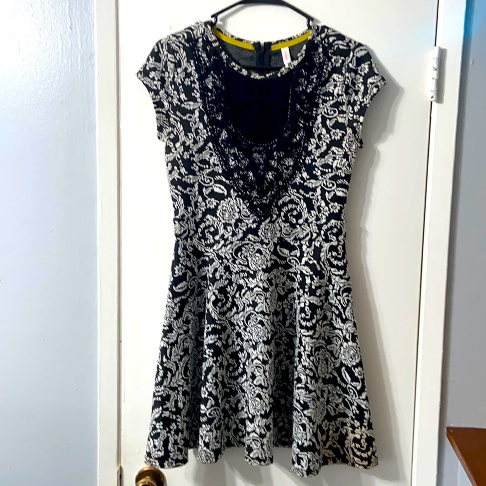 Black and white lace front mini dress